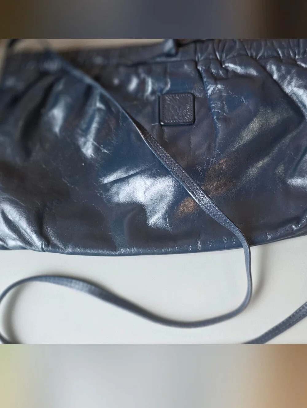 Vintage Anne Klein Navy Leather Clutch Or Shoulder Bag